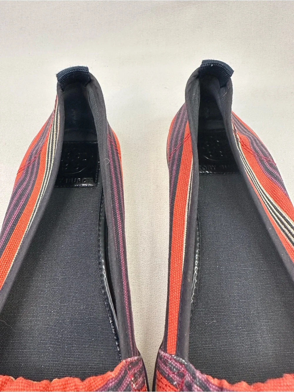 Tory Burch Striped Canvas Slip On Flats Logo Shoes Women’s 7.5 Multicolor